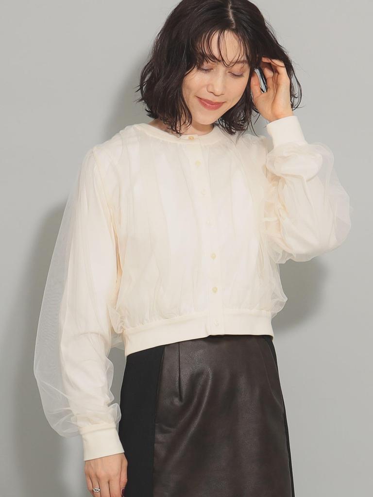 Ray Beams Long Sleeve Tulle Layered IVORY FREE Women's T-Shirt, Cardigan,