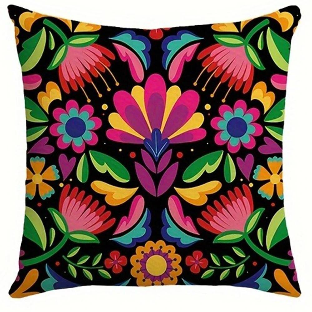 Floral pattern printed pillowcase Mexican style home furnishing room decoration cushion cover living room sofa cushion cover
