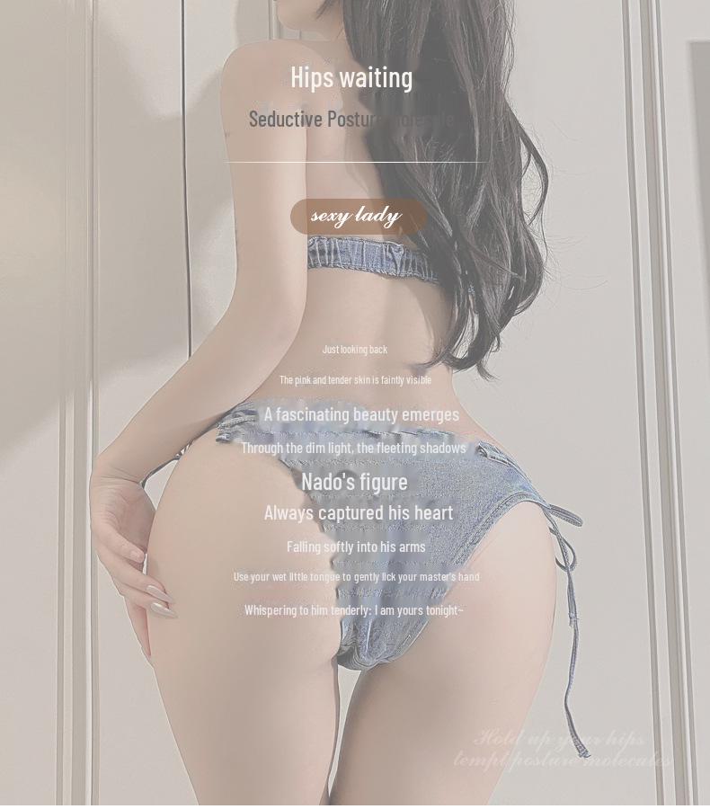 Jinxiao Retro Passion Lingerie: No-Remove Hot Temptation Split-Strap Denim Shorts