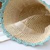 New Contrasting Color Star Big Brim Woven Straw Hat Women's Sunscreen Sunshade Sun Hat Beach Bucket Hat
