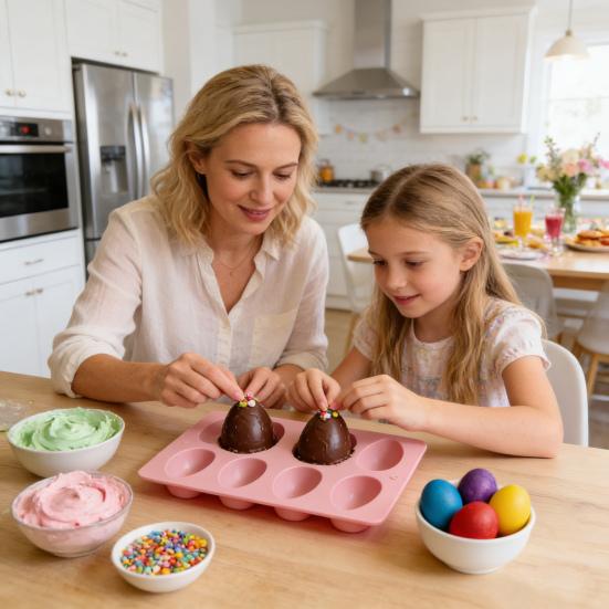 Molde de Silicona para Hornear Huevo de Pascua Molde Flexible Antiadherente para Chocolate Pastel Pudín Gelatina Reutilizable Fácil Desmoldeo Herramienta para Hacer Postres Jabón Casero