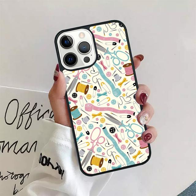 Sewing Scissors Buttons Phone Case Cover For iPhone 17 Air 15 16 14 13 12 Pro Max 11 Pro Max Plus Coque Shell