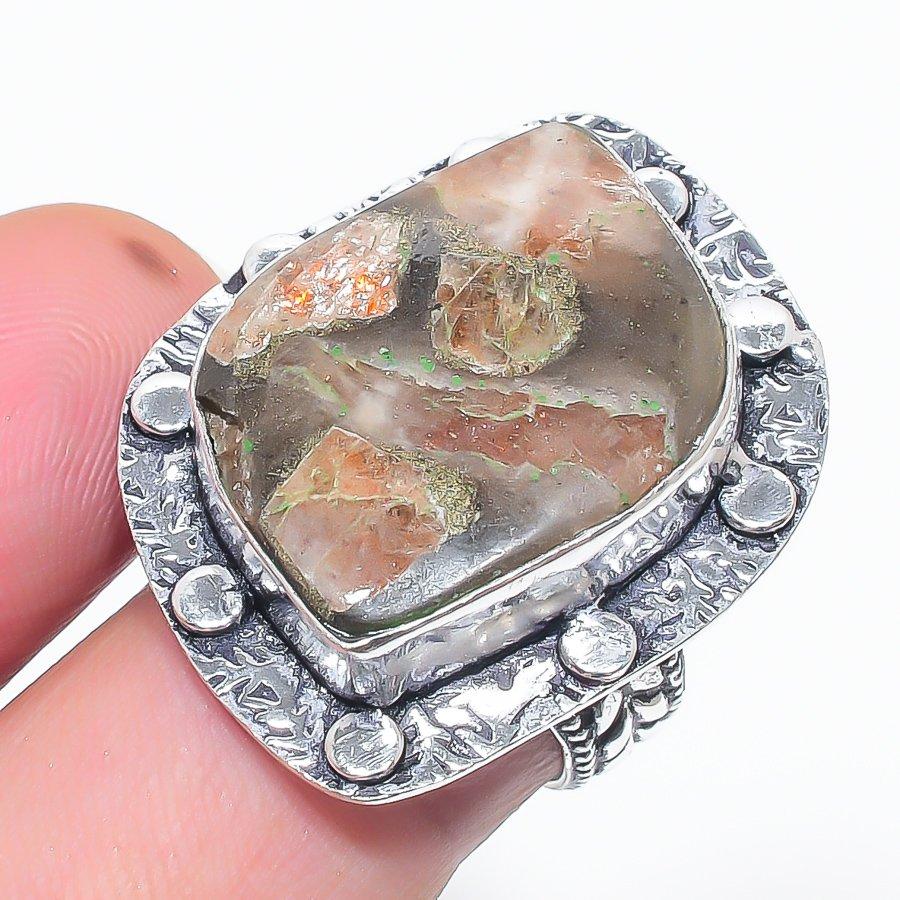 

Natural Copper Sunstone Gemstone 925 Sterling Silver Gift Ring Size 7 t2f09