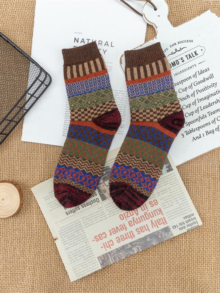 1/5 Pairs Autumn And Winter Fashion Vintage Thick Warm Thermal Cashmere Men Socks Rabbit Wool Mid Sock Skiing And Christmas Gift