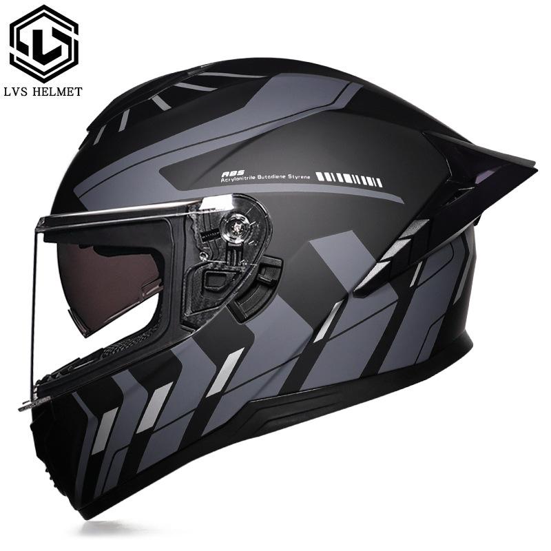 Full Helmet Double Mirror Helmet Men's Four Seasons Universal Hard Hat Female Knight Locomotive Double Lenses