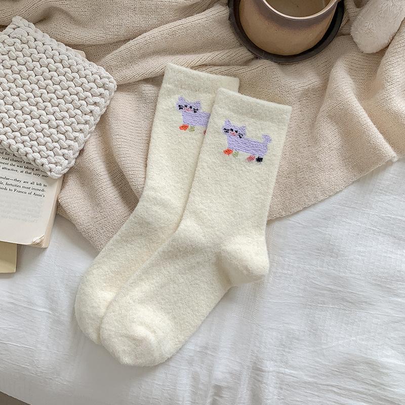 Australian Fleece Socks For Women In Winter Fleece, Thickened And Warm, Plush, Cute Cartoon, Sweet And Sweet, Wear Versatile Mid-Leg Socks
