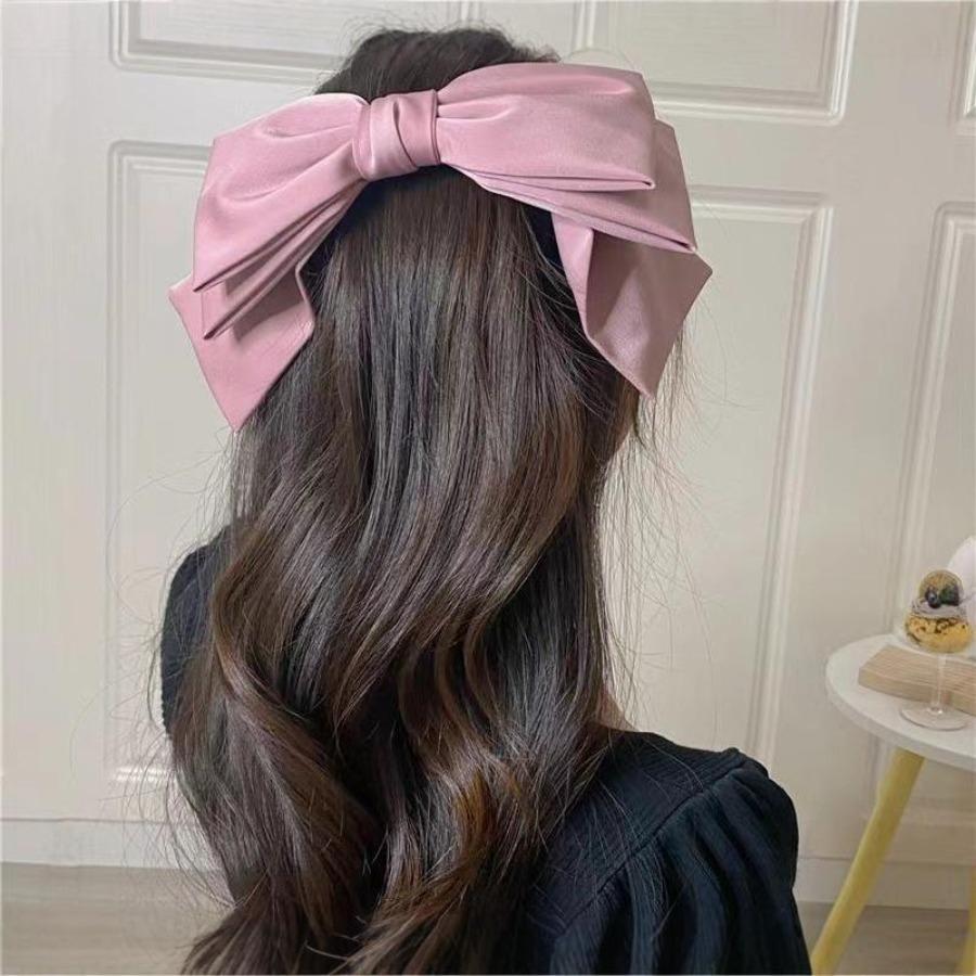Korean-Style Satin Three-Layer Oversized Bow Hairpin with Ribbons, Perfect for Bun Hairstyles, Popular Hair Accessory with a Spring Clip