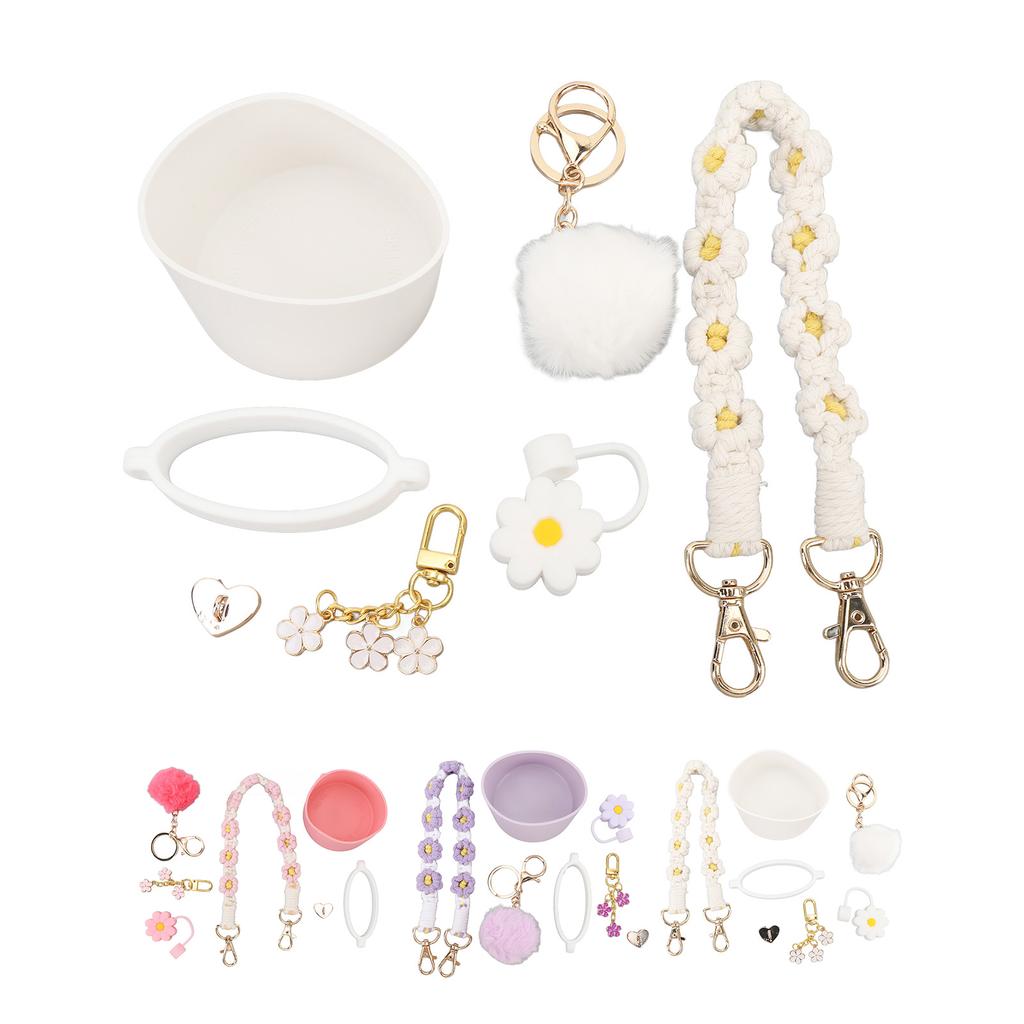 Cup Accessories Set Cup Decoration Set Straw Cap Cup Flower Keychain Plush Ball Pendant for Water Bo