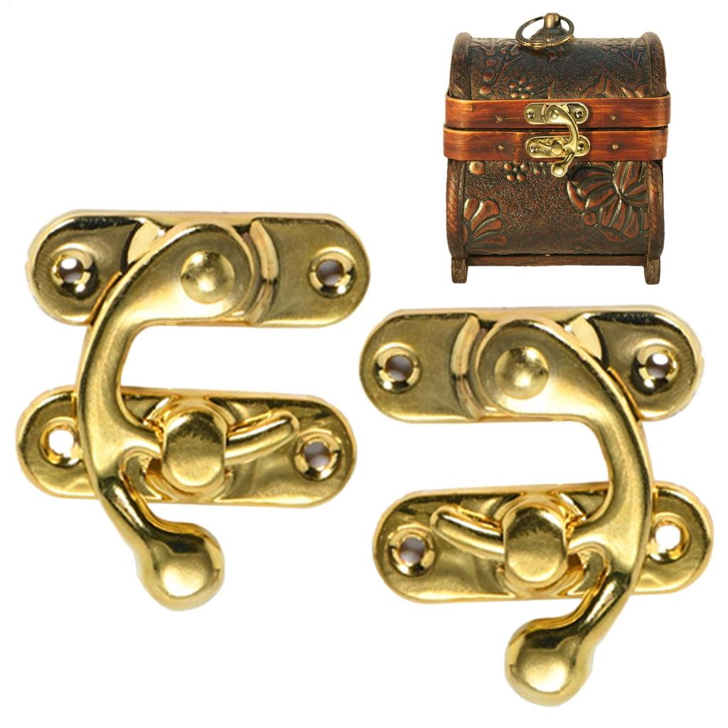 2pcs Retro Horns Locks Antique Bronze Iron Padlock Hasp Hook Lock Curved Buckle With Screws For Jewelry Wooden Box Metal Lock