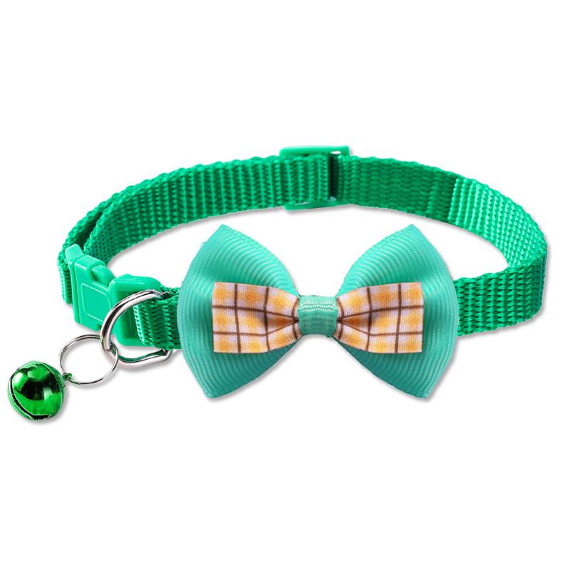 Cute Plaid Bow Tie Pet Collar Adjustable Polyester Dog Cat Necklace Bell Charm Colorful Checkered Design Winter/Spring Summer