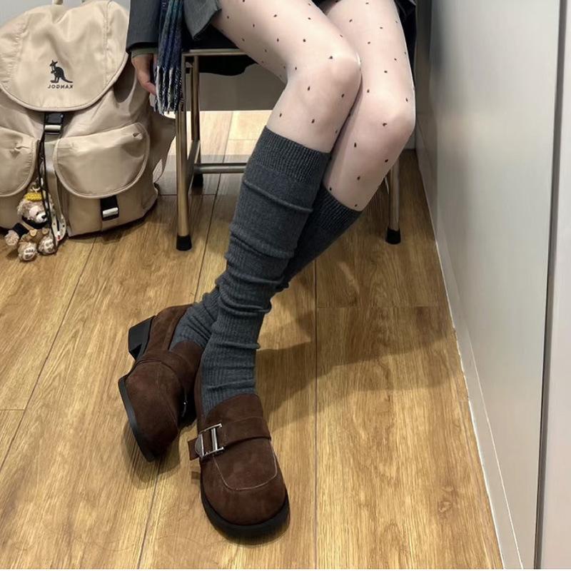 Sheepskin Version French Retro Brown Single Shoes Women's 2025 New Metal Buckle Small Leather Shoes One Pedal Thick Heel Loafers