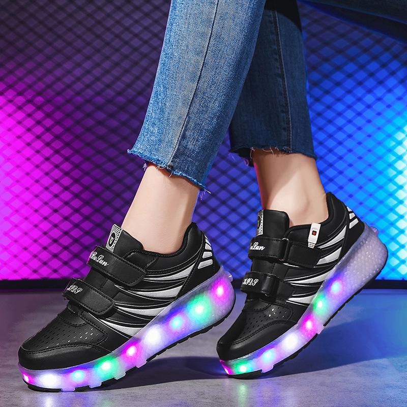 Children's luminous shoes USB runaway shoes with lights Girls' roller skates Outdoor sports Invisible student shoes with wheels