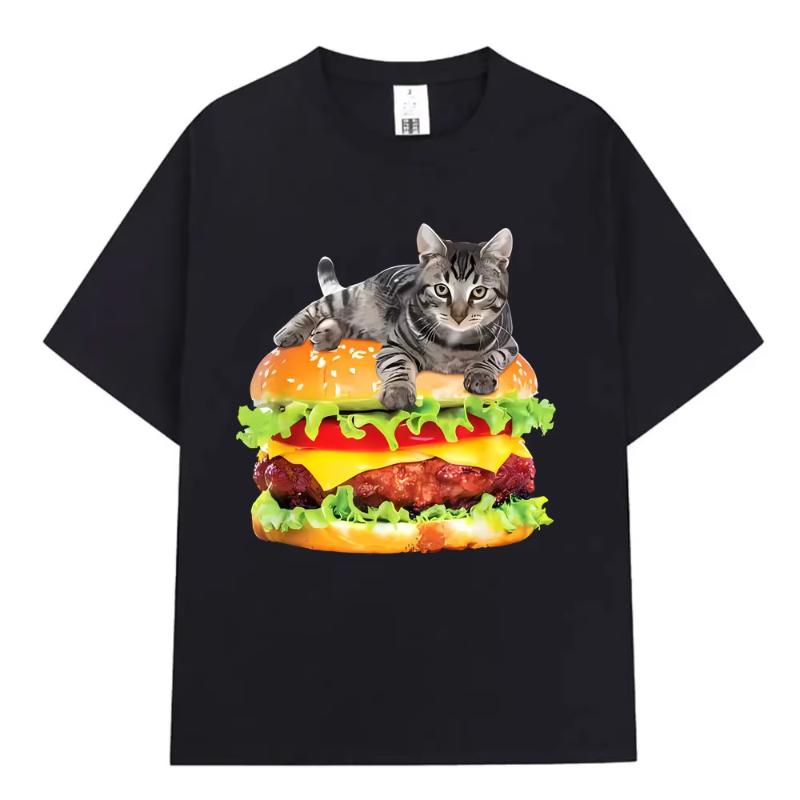Hamburger Funny Cat Funny Meme TShirt Unisex Women Casual Fashion Vintage T Shirts Summer Cotton Oversized Short Sleeve Tshirts