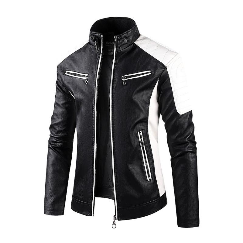 New Spring Rock Men's Leather Jacket Fashion Urban Fit Stand Collar Casual PU Leather Jacket