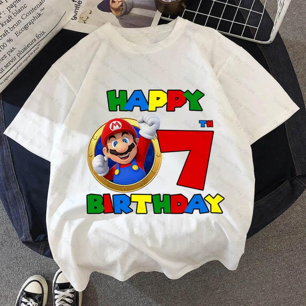Cartoon Super Marios Birthday Tshirt for Boys Girls 38 Years Party Wear Supplies Clothes Cotton Shirts Baby Shower Clothing