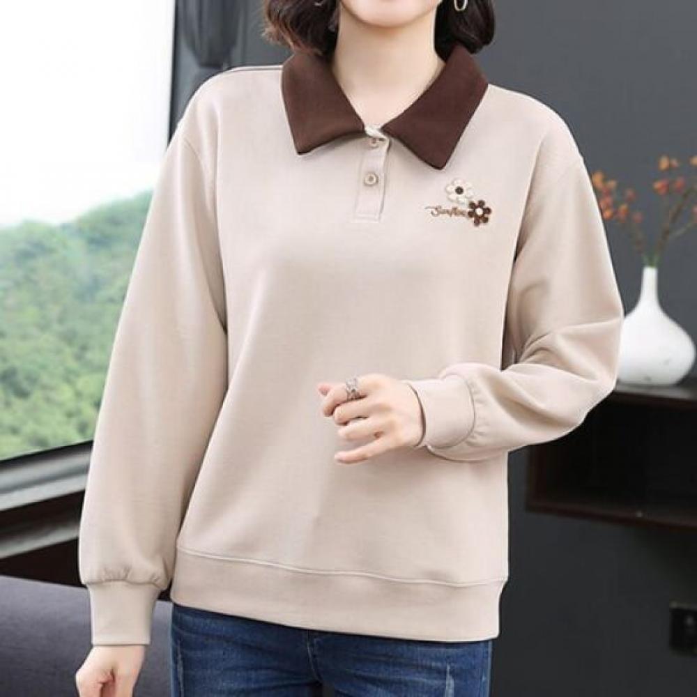 Navava Long Sleeve Sweatshirt With Flower Point Collar Nt3114
