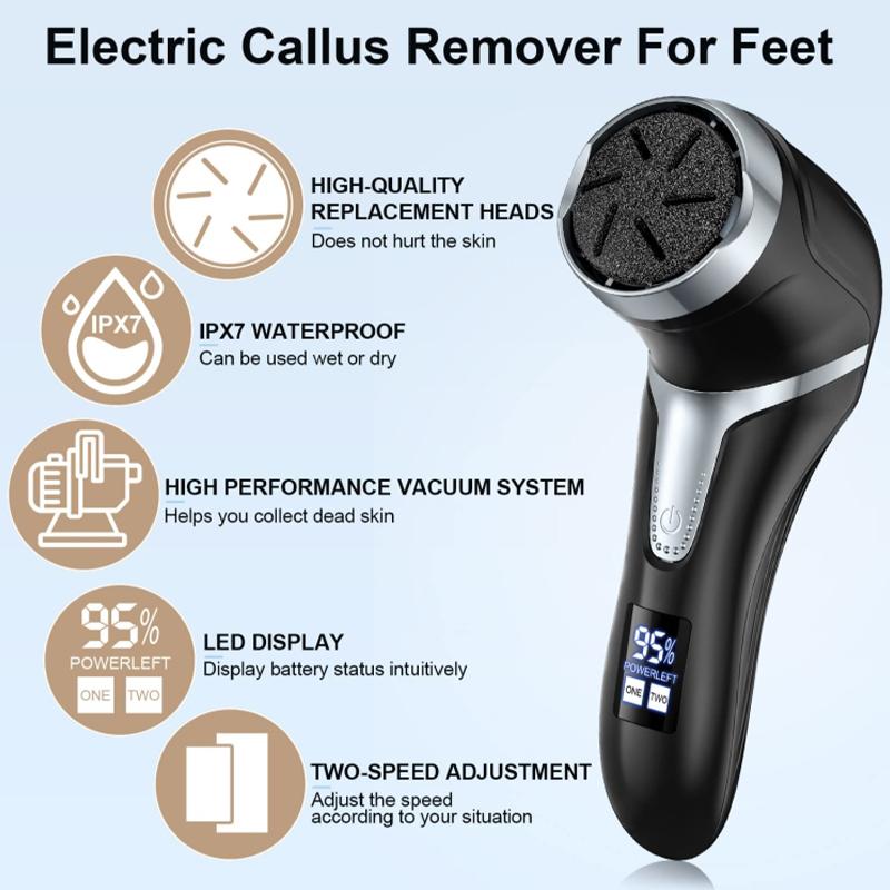 

JD-510 Electric Foot File Callus Remover Pedicure Tools Foot Care Kit with 3 Roller Heads,2 Speed,Vacuum Cleaner Black