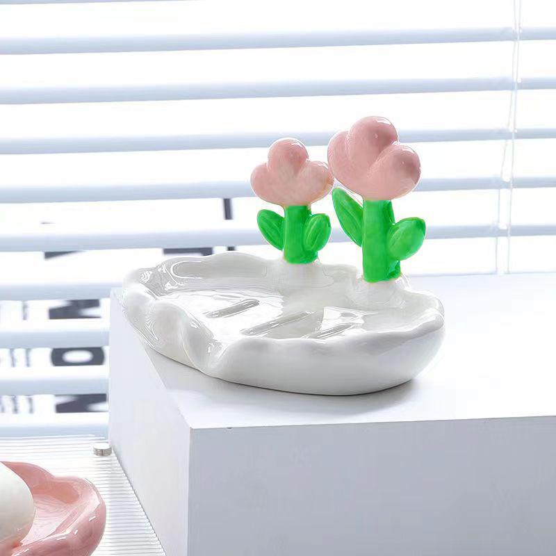 Kreative Blumenseifenbox Ablaufend Rutschfeste Seifenschale Badezimmerzubehör See Weiß Seifenhalter Für Zuhause Bad
