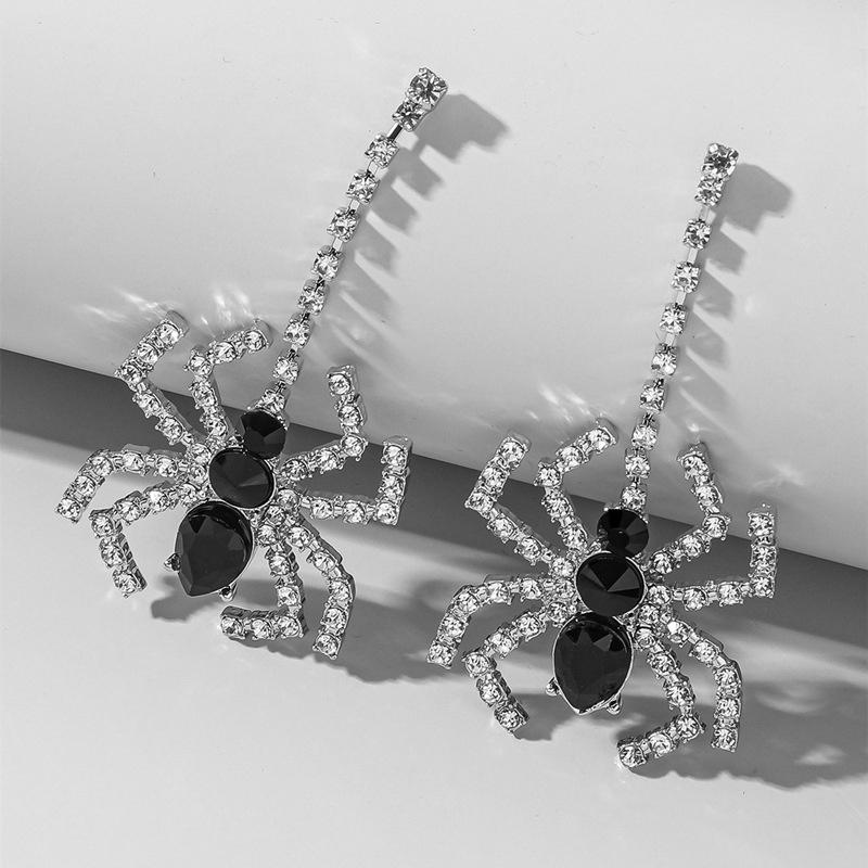 Unique Gothic Style Spider Earrings With Rhinestones Trendy Metal Ear Studs For Women