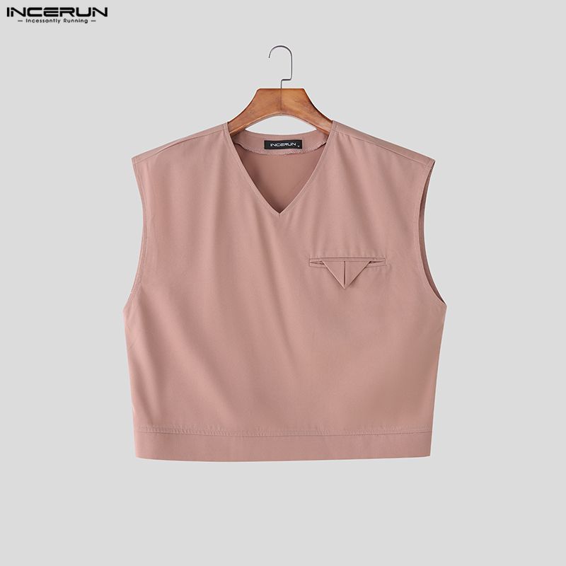 INCERUN 2PCS Men Sleeveless Cropped Tank Tops and Straight Trousers Pants Sets Outfits