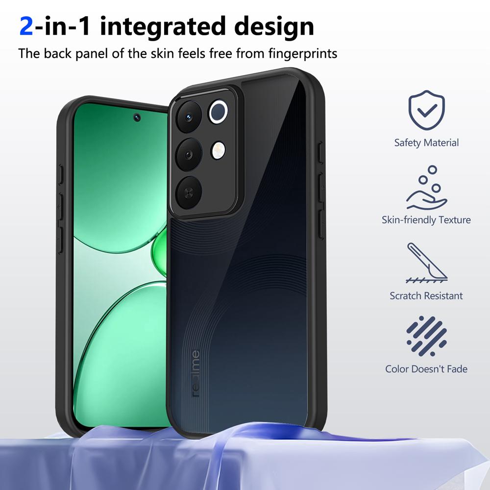 KEYSION Matte durchscheinende schwarze Handyhülle für Realme C85 4G 5G Silikon+PC Klare stoßfeste Rückabdeckung für OPPO Realme C85 Pro