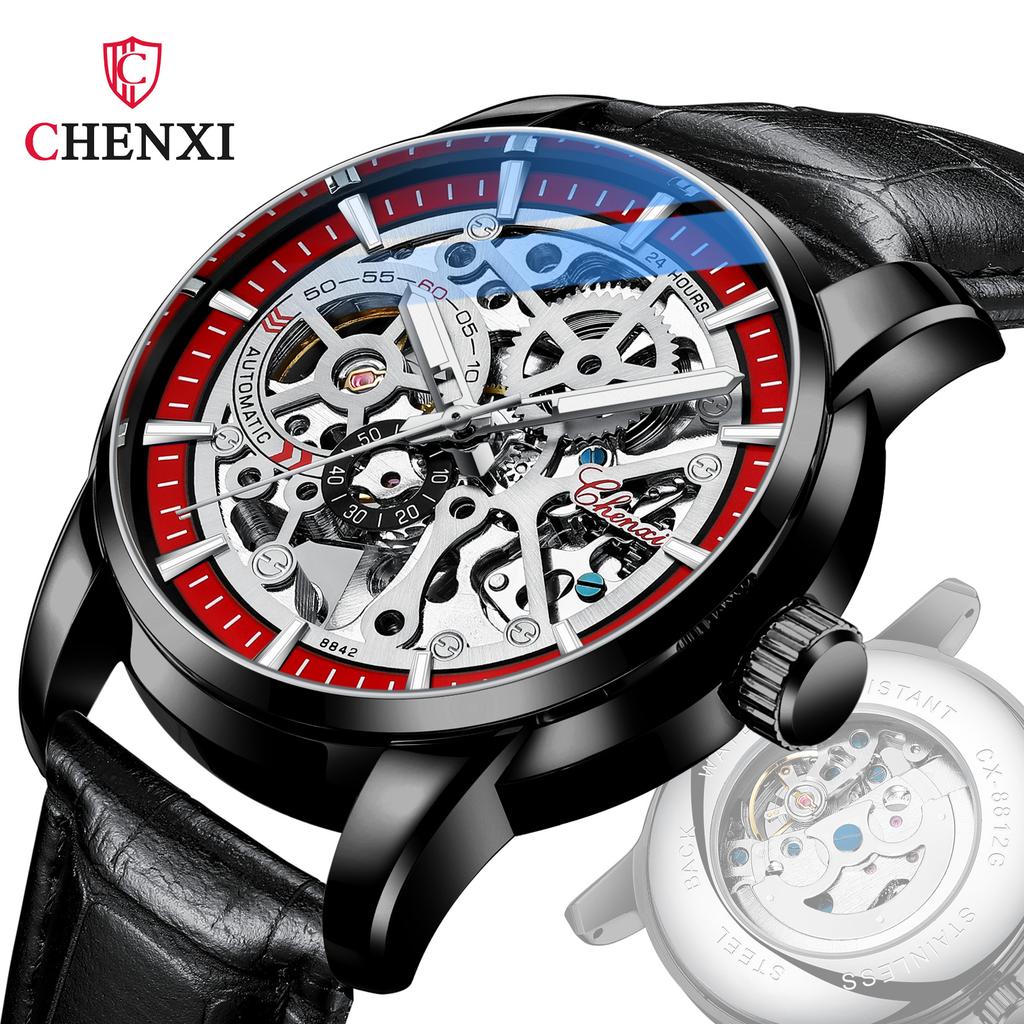 CHENXI Automatic Watch Men Skeleton Watches Casual Sport Leather Band Mechanical Wristwatches Men Winner Reloj Hombre