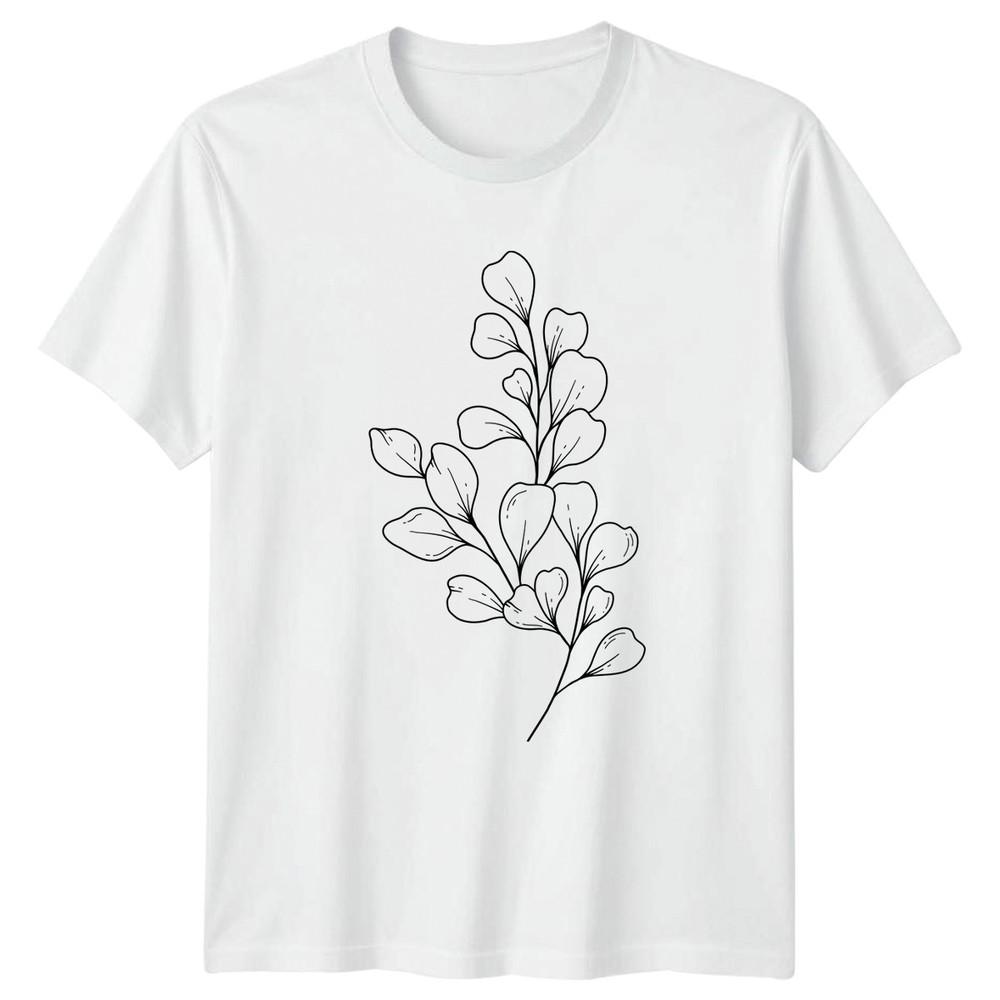 Simple Aesthetic Leaf Branch Line TShirt Botanical Line Art Nature Birthday S