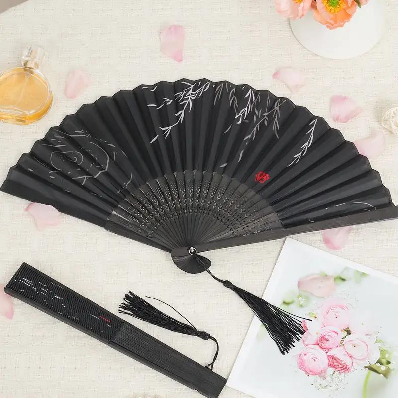 Čínský styl černý Vintage ruční ventilátor Skládací ventilátor Čínská taneční párty skládací ventilátor