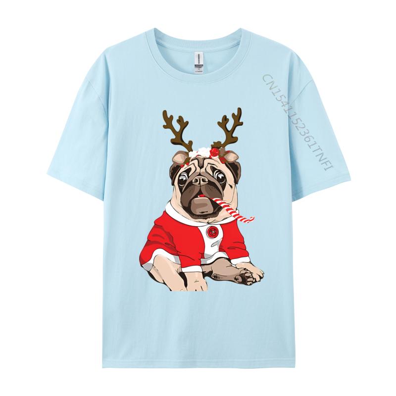 Graphic T Shirts Men Pug Deer Pug Lovers Reindeer Christmas Tshirt Soft Breathable Cotton Tops Tee 3xl Men Clothing