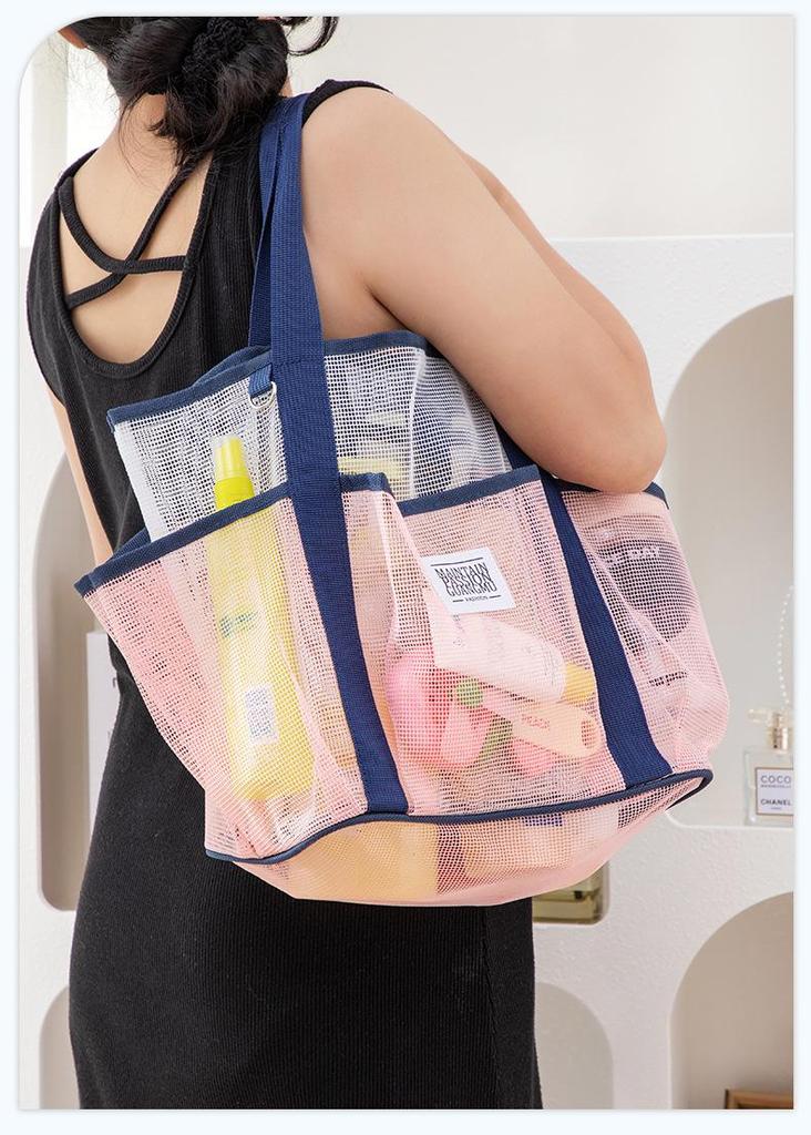 Large Capacity Mesh Toiletry Bag with Multi Pockets for Travel and Beach