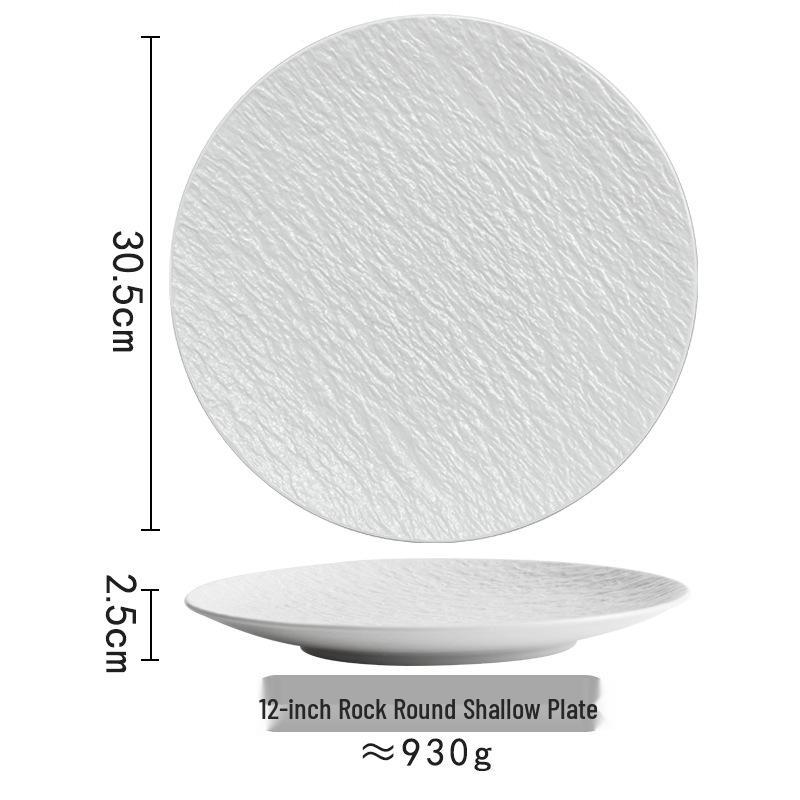White Stone Ceramic Shallow Plate for Restaurant & Home – Ideal for Steaks & Desserts, Round Flat Design.