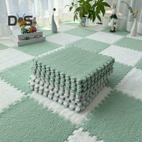 Plush Puzzle Carpet Interlocking Floor Mat DIY Non-Slip Carpet Tiles Baby Playmat for Living Rooms Bedroom Playroom Children's Rooms