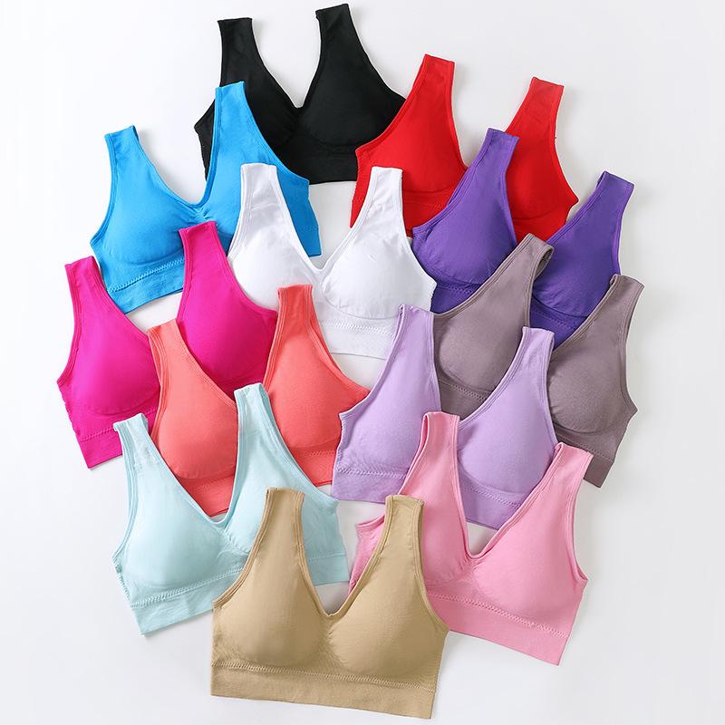 Bezszwowy biustonosz sportowy damski: Bez fiszbin, krzyżowy krój na plecach, idealny do jogi, biegania i fitnessu, dostępny w dużych rozmiarach