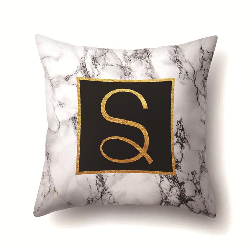 Polyester Pillowcase Home Printed Marble Black Gold Pillowcase 26 English Letter Cushion Cover