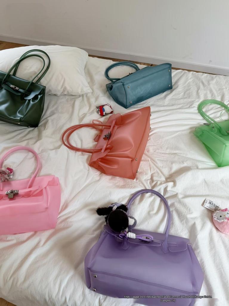 2026 Women's Waterproof TPU Jelly Handbag - Fashionable Lock Buckle Tote for Beach & Everyday Use