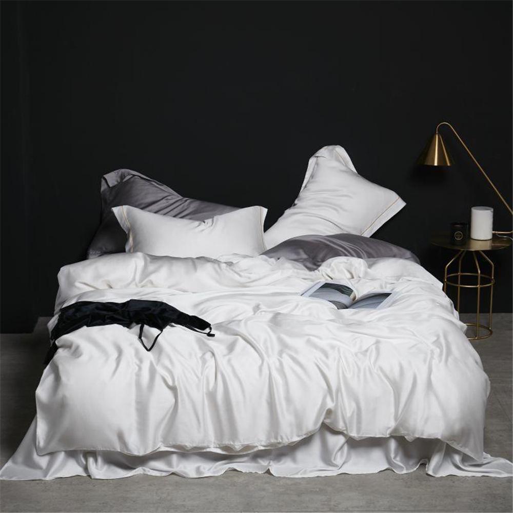 Liv-Esthete Pure White 100% Silk Bedding Set Healthy Silky Luxury Queen King Duvet Cover Flat Sheet Pillowcase Bed Linen Set