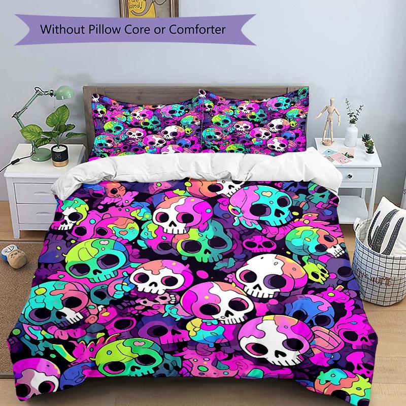 3pcs Bedding Set Skull Party Includes 1 Comforter + 2 Pillowcases, Without Pillow Inserts, Soft Comfortable,a0909080