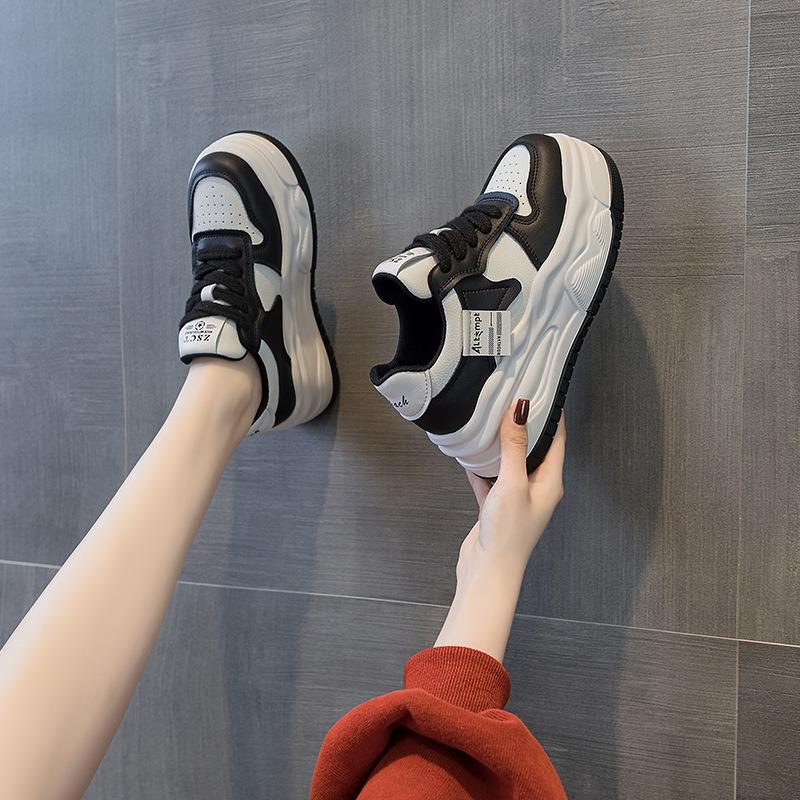 5587 little white shoes women's spring new thick-soled cowhide lace-up board shoes sports versatile break