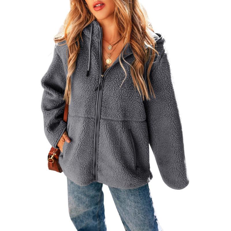 2025 Amazon wish European and American foreign trade autumn and winter new women's clothing casual hooded plush top coat