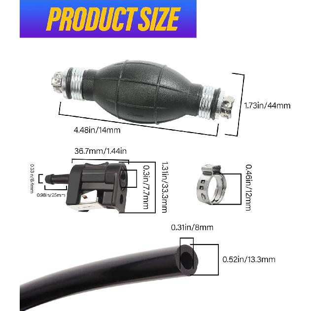 6FT Boat Motor Fuel Line Hose With Primer Bulb Steel Hose Clamps,Universal ID 5/16" Boat Fuel Line Assembly Kit,Compatible With Outboard RVs Tractors