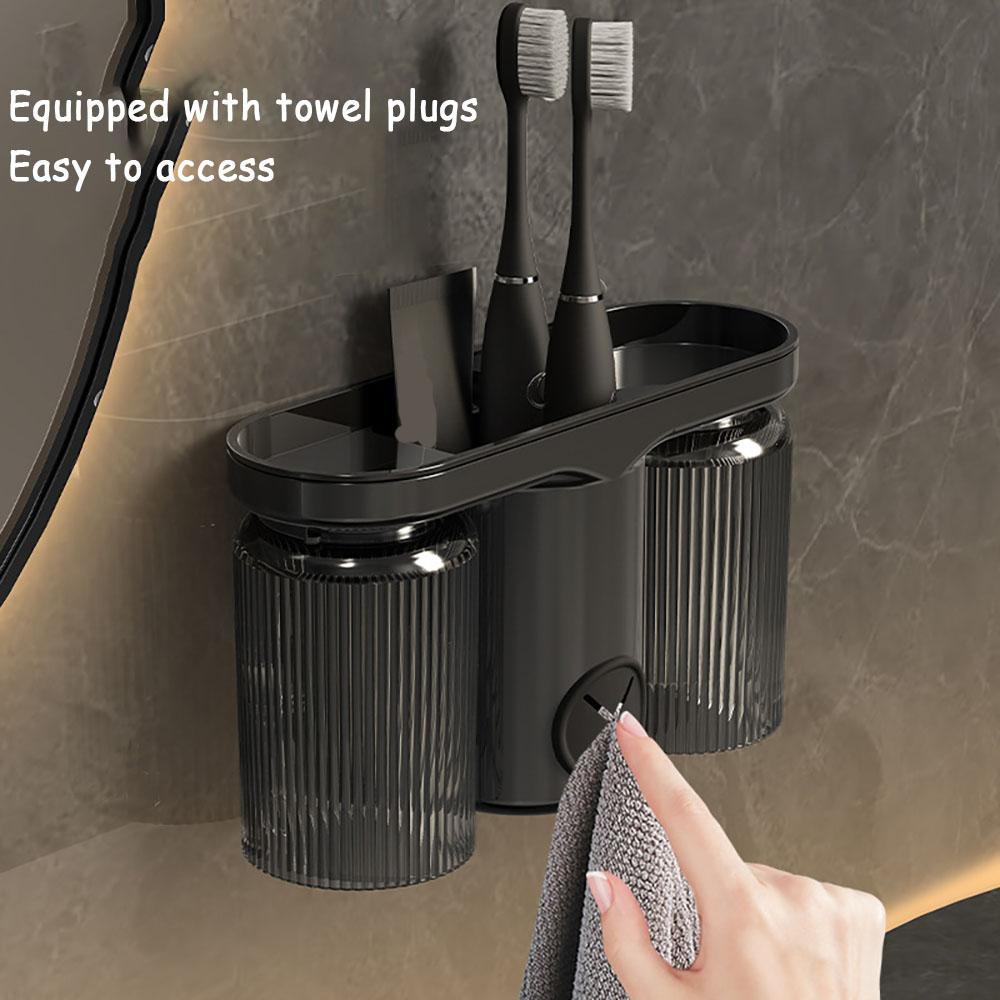 Wall Mounted Toothbrush Holder With No Punching Washing Cup Clean Hygienic Space Saving Suitable For Families Bathrooms