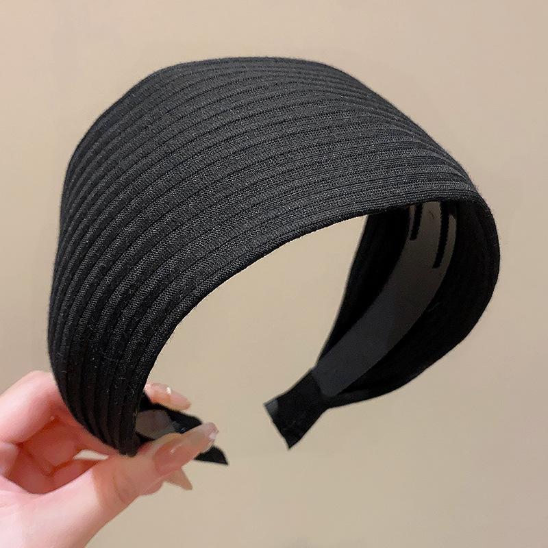 Internet Celebrity's Same Solid Color Wide Edge Striped Yarn Headband High Head Headband French Gentle Atmosphere Hair Accessory
