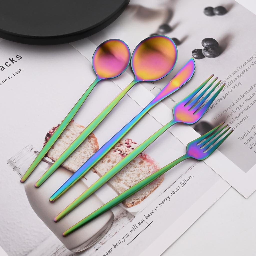 30 Teile/satz Geschirr Matte Schwarz Messer Salat Gabeln Dessert Löffel Besteck Set Edelstahl Besteck Familie Geschirr für Party