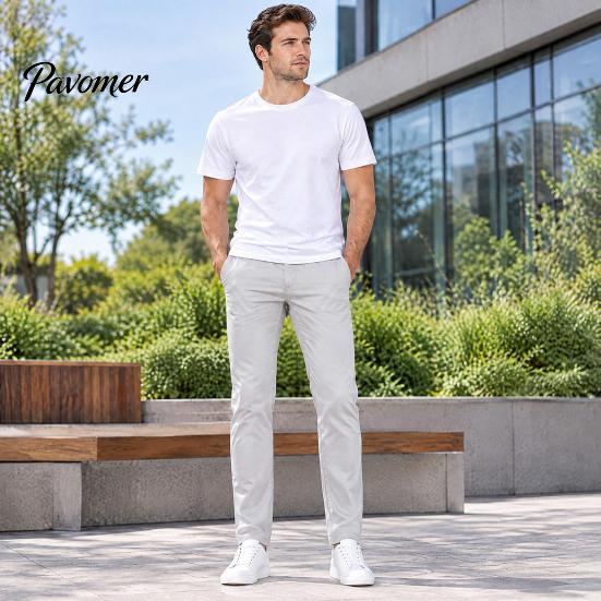 Breathable Autumn Winter Chinos Men Twill Trousers, Slim Fit Stretch Pants, Solid Color Versatile Slimming Leg Trousers Straight Casual Pants