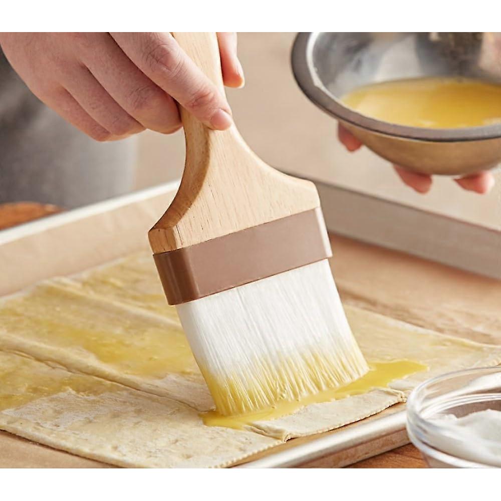 Soro Essentials 4” Flat Pastry Brush with Nylon Bristles, Wooden Handle - Basting Brush for BBQ, Butter, Oil, Marinade Compatible with Grill Tools