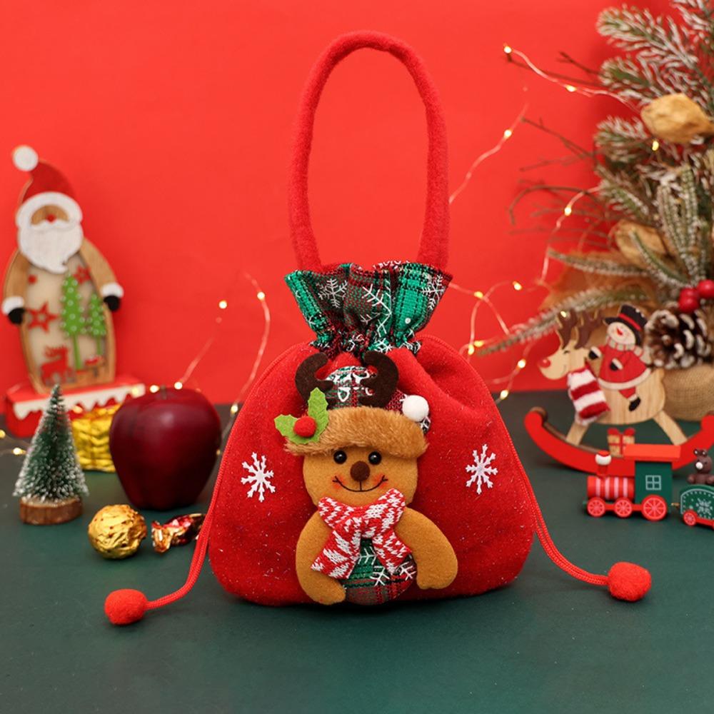 Entzückende Elchpuppe Weihnachtsgeschenktasche Niedlicher Schneemann Große Kapazität Feiertagsgeschenktasche Lustige Strapazierfähige Kordelzugtasche Kinder Erwachsene