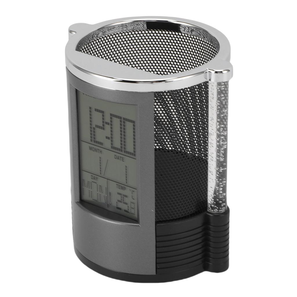 Electronic Clock Pen Holder Multifunctional Colorful Lighting Design Desk Clock Calendar Mesh Stationery Organizer
