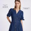GOELIA Women's Cool-touch Denim V-neck Midi Dress