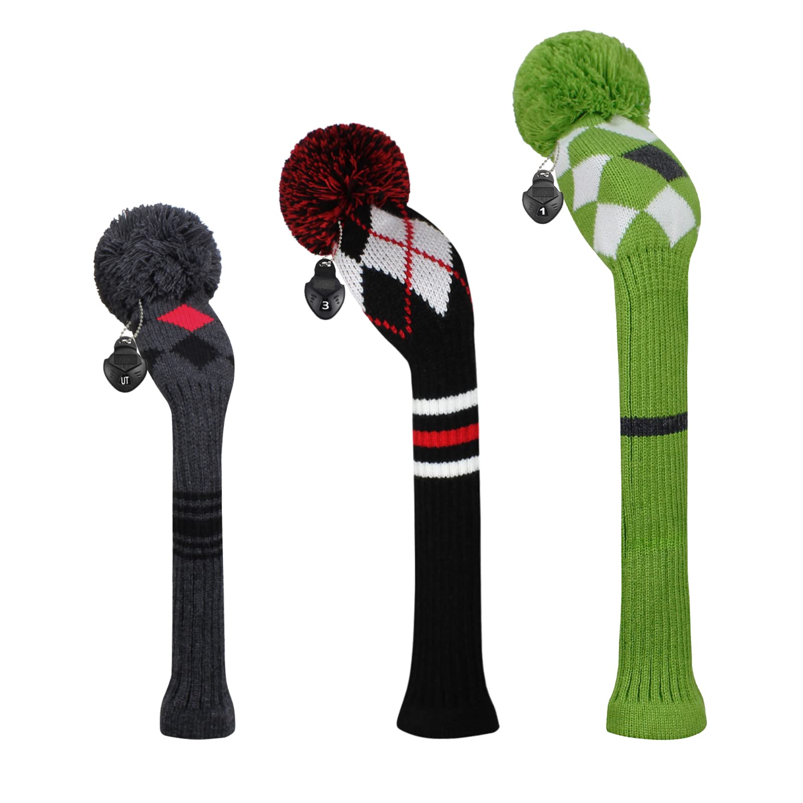 

Scott Edward Golf Club Headcover Set Fairway Wood Hybrid with Knit Pom Pom Design The Perfect Change for Your Golf Bag (Driver #1, #3, #5, Utility,