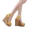 FHC 15CM Wedges High Heeled Sandals,Women Platform Summer Shoes,Ankle Buckle Strap,European Style,Open Toe,35-40 Stock,Yellow,